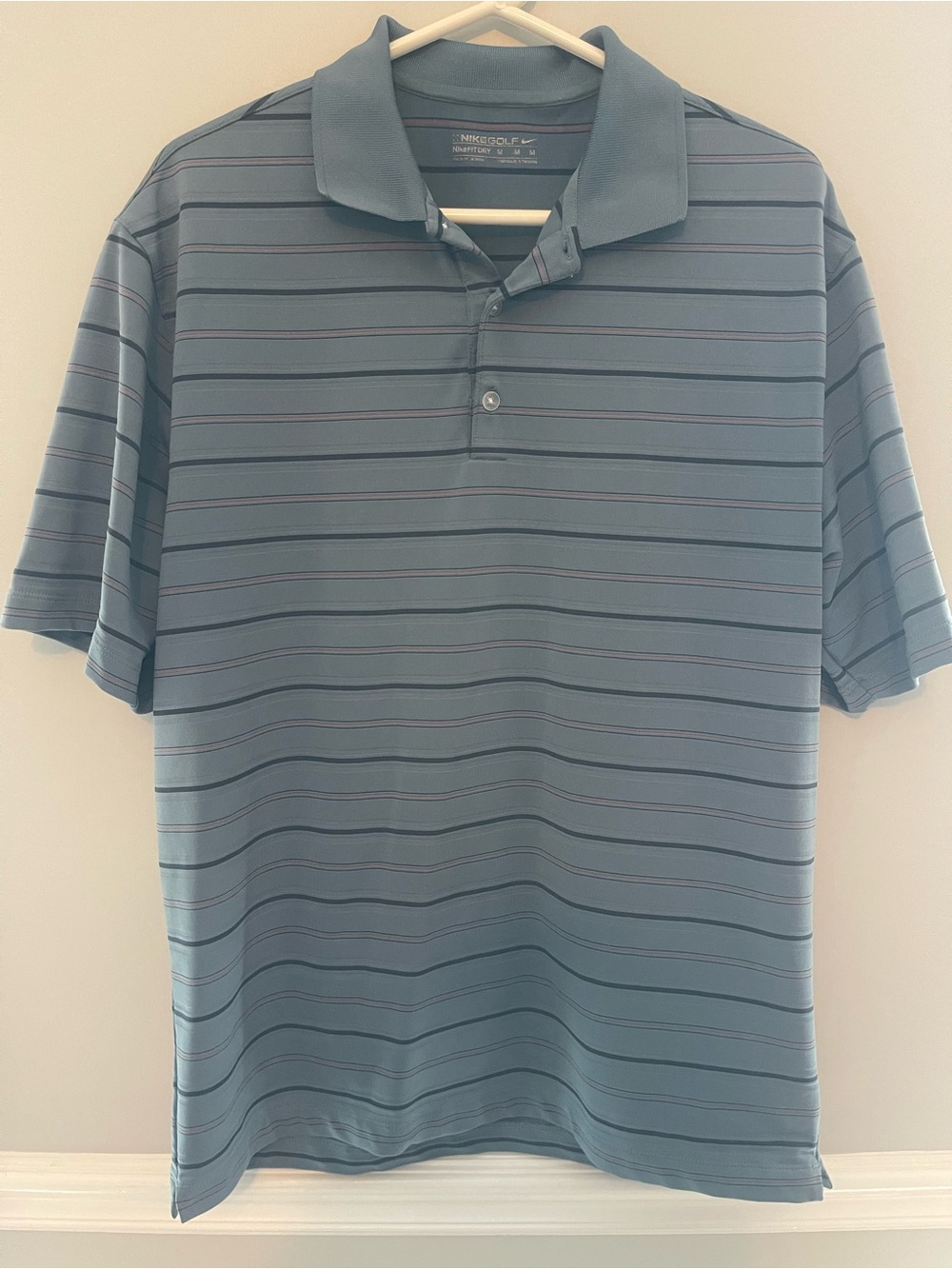 Nike Teal and Navy Striped Men's Polo